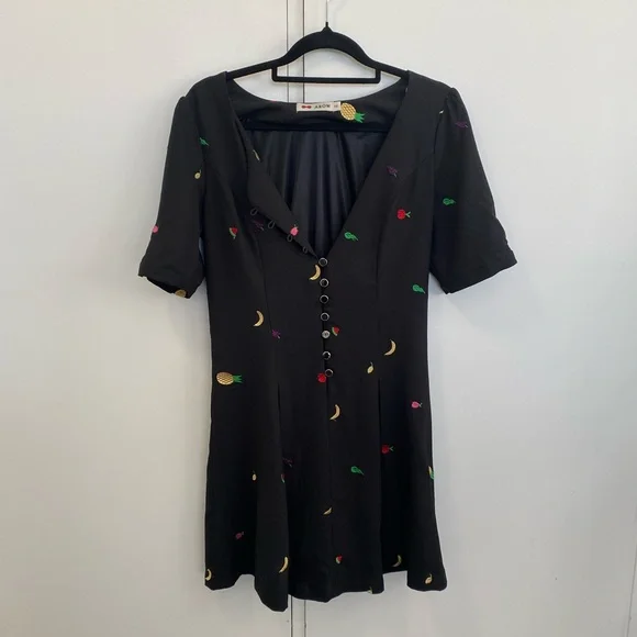 Abow Black Dress with Fruit Embroidery 🍉 🍎 🍌 Size 10 - Picture 10 of 16